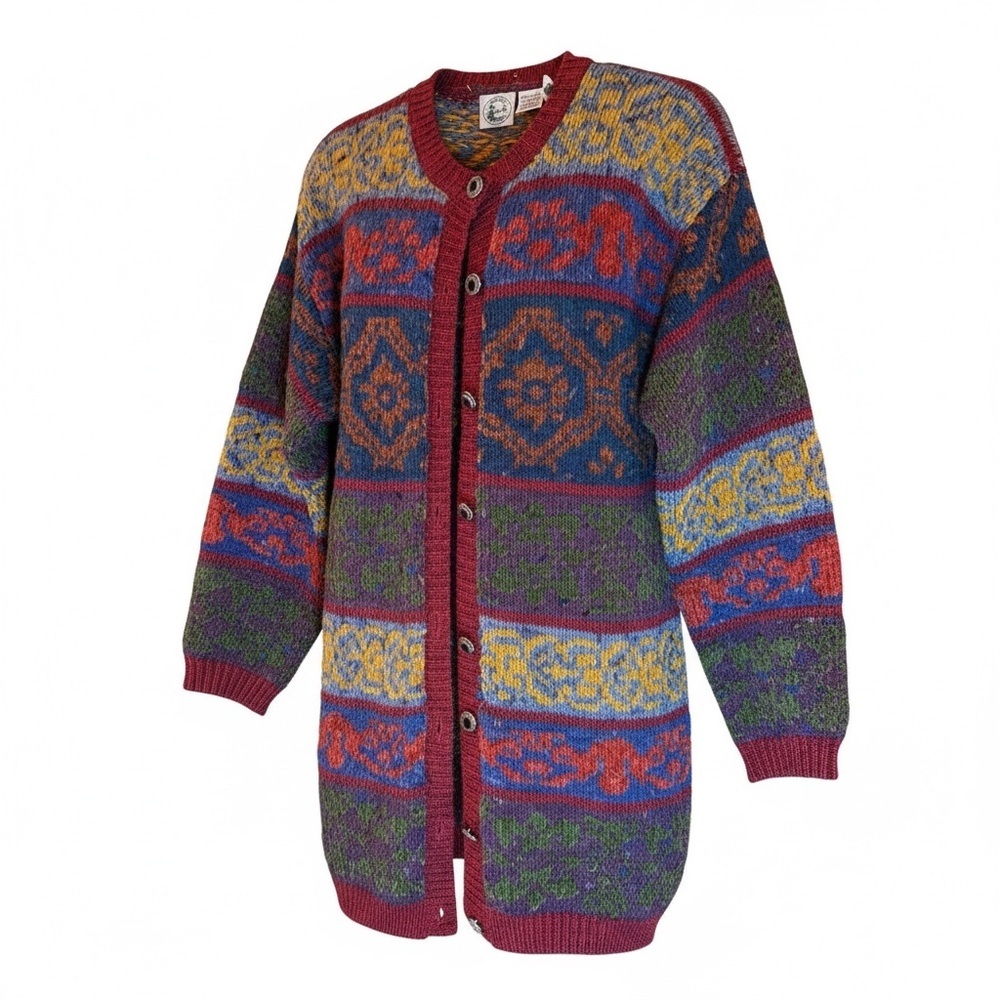 VINTAGE 1990 Colter Bay International Colorful Chunky Knit Cardigan Sweater XL